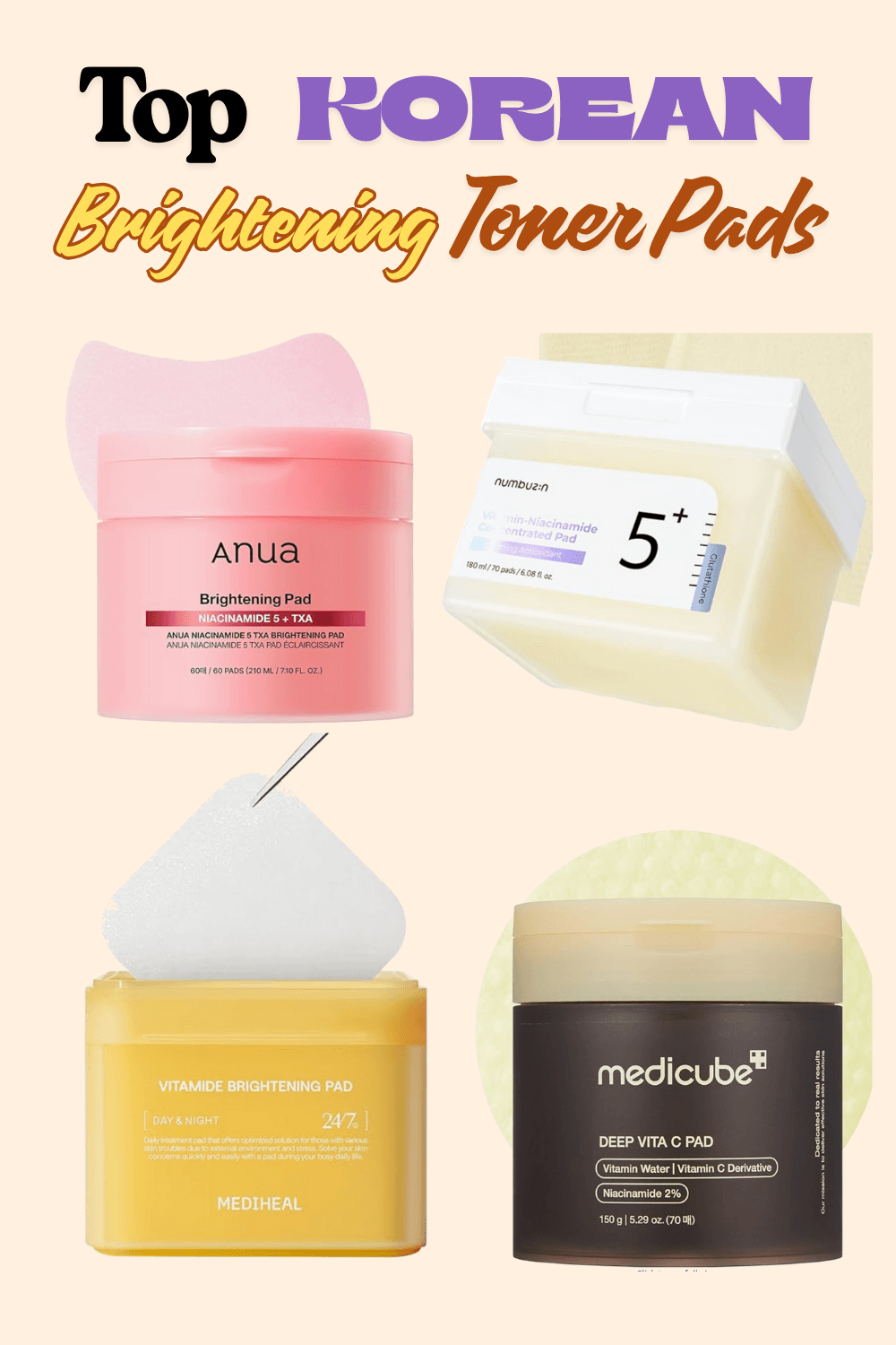 Collection of Korean toners recommended for brightening skin and reducing hyperpigmentation.