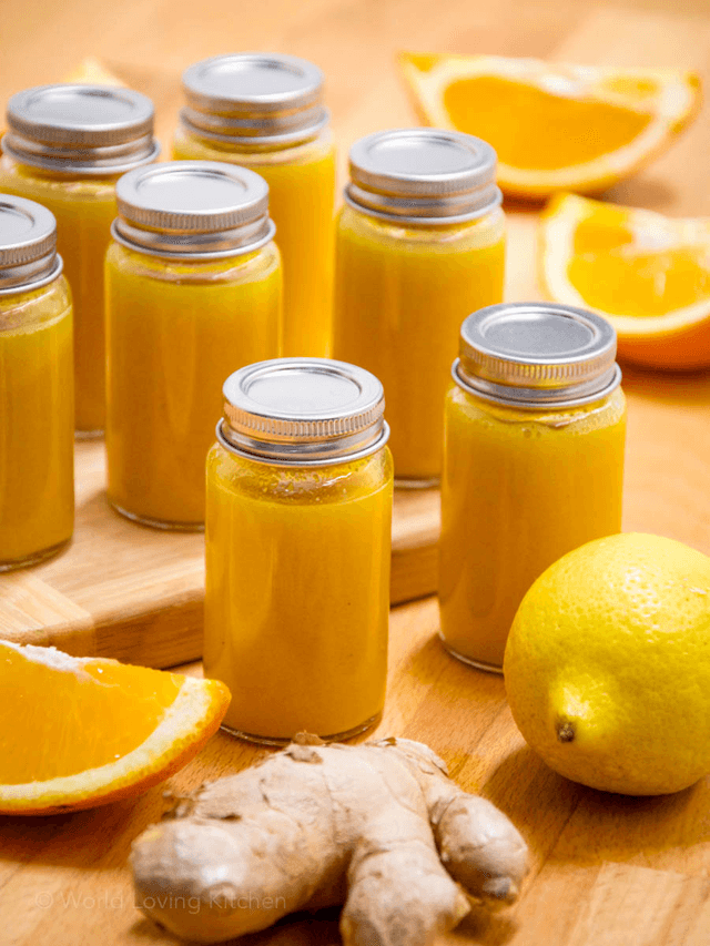 Fresh lemon ginger wellness shot in a glass