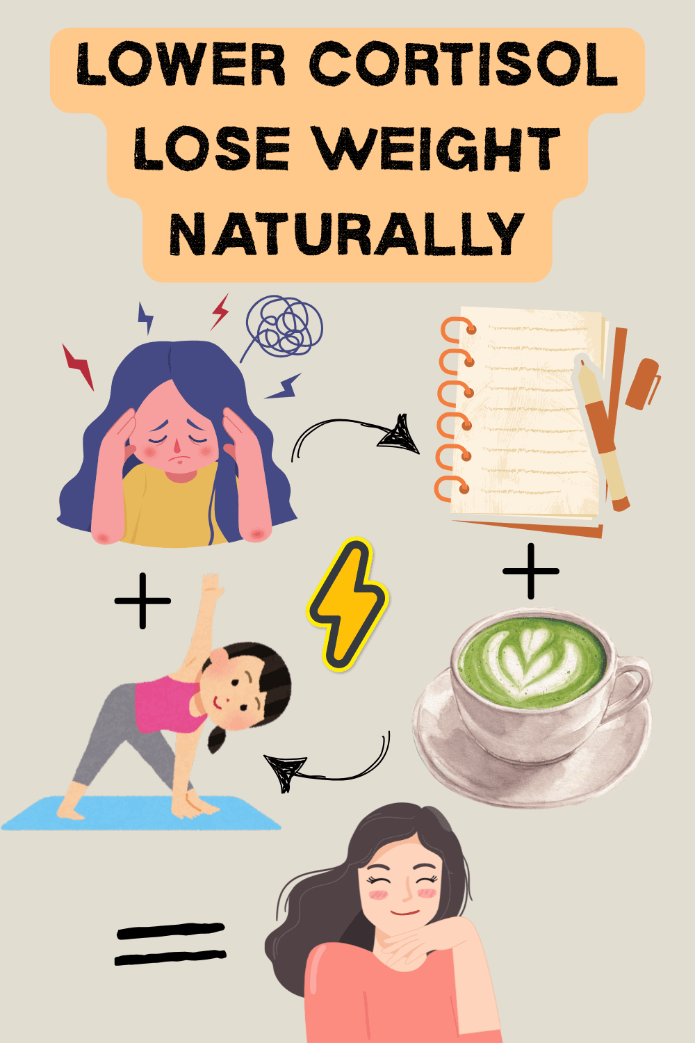 Calm morning routine setup with matcha, journal, and diffuser to support lower cortisol.